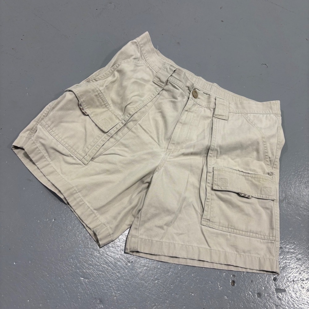 LL Bean Comfort Waist Cargo Shorts Mens 35 Khaki Tan Cotton Canvas 225022